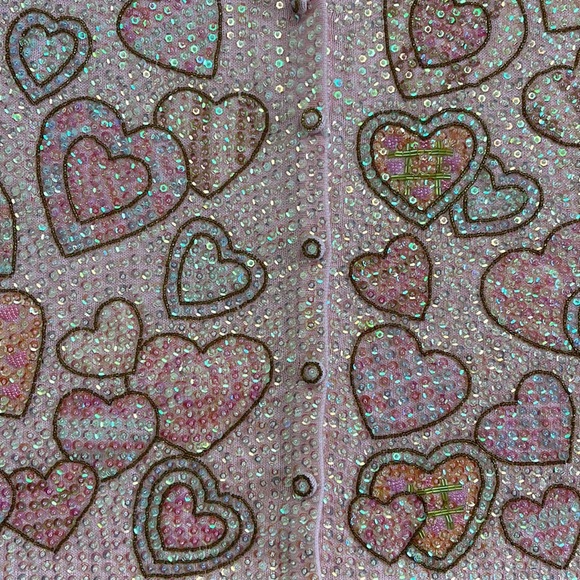 Vest, pink, Sequins, hearts size XL. By Just B. Pink. Faux buttons on outside - Picture 11 of 12